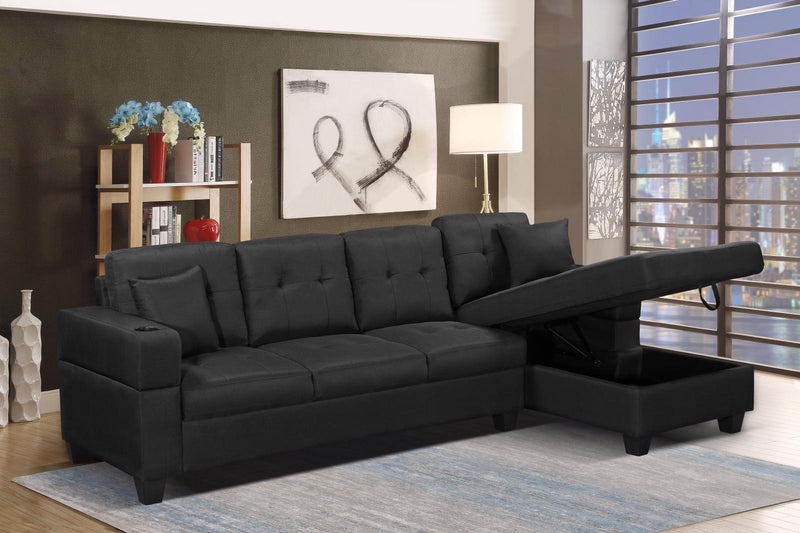 Relaxer Sectional couch | Black & Grey w/ Storage
