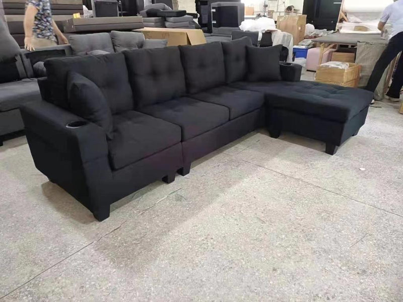 Athens Sectional Couch | Reversible Sides | Black & Grey