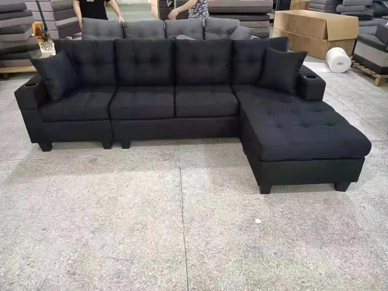 Athens Sectional Couch | Reversible Sides | Black & Grey