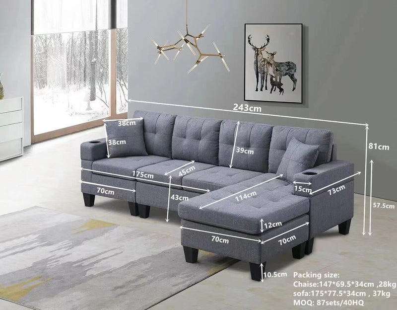Athens Sectional Couch | Reversible Sides | Black & Grey